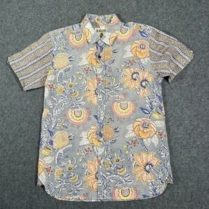 Kardo Mens Floral Shirt Short Sleeve Button‎ Up Casual Gray Small Cotton Light